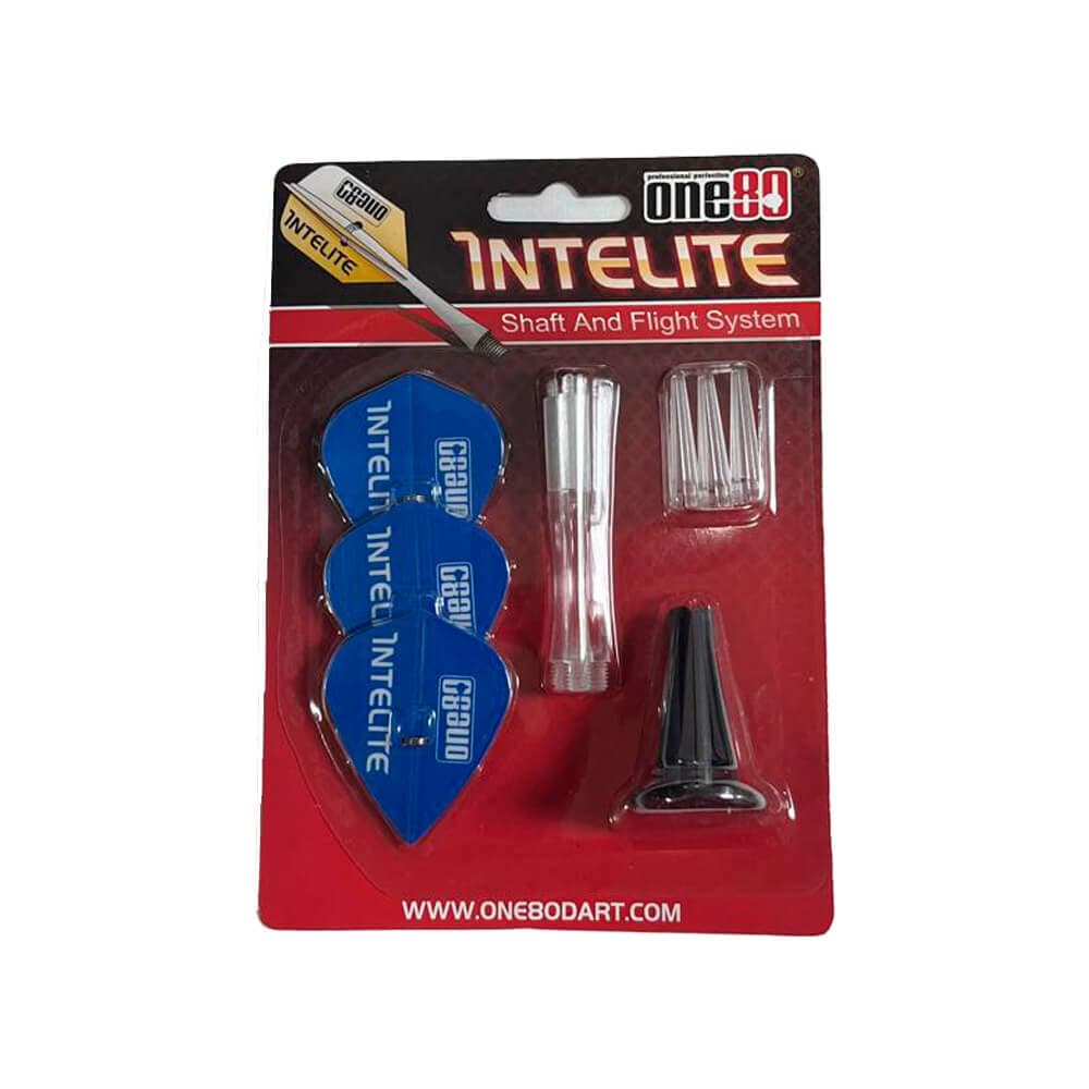 One80 Starter Pack Cañas Intelite Larga Transparente + Plumas Kite Azules + Aplicador