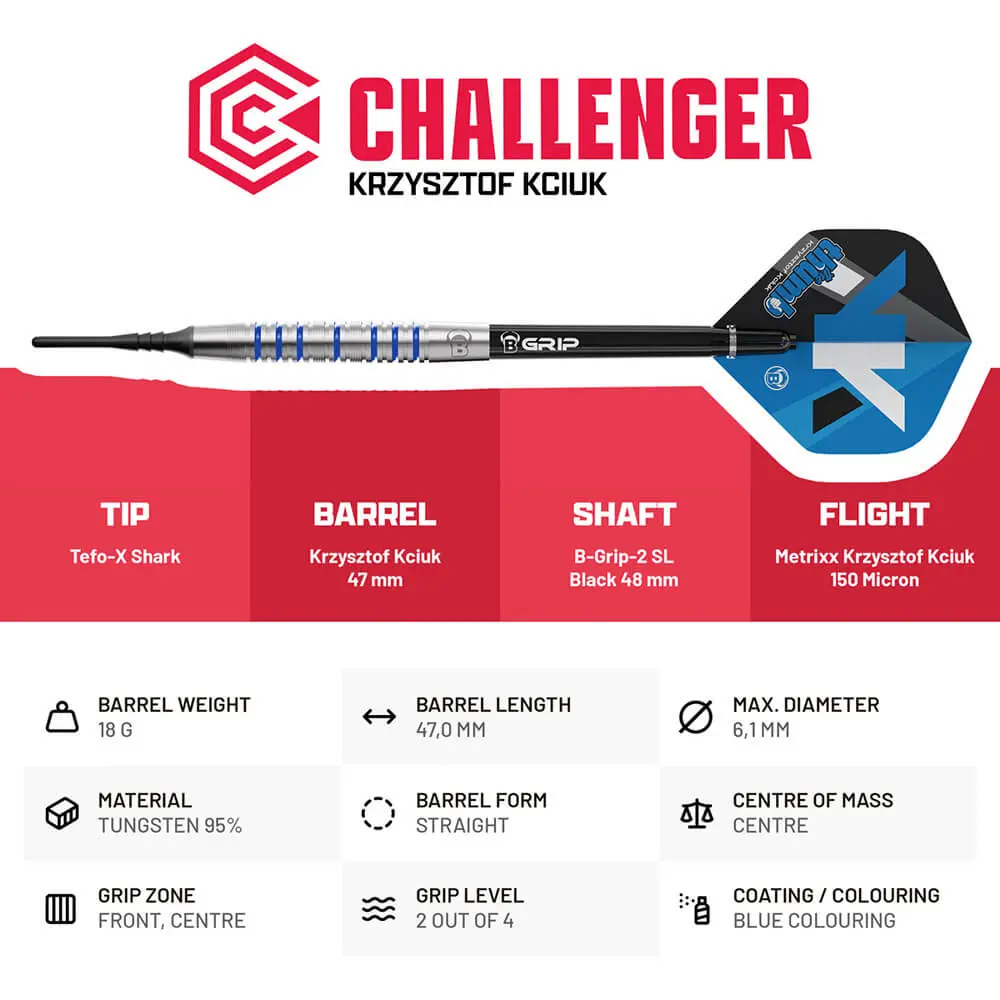 Dardos Bulls DE Krzysztof Kciuk Challenger 90% Tungsteno 20g Profesionales vista 3