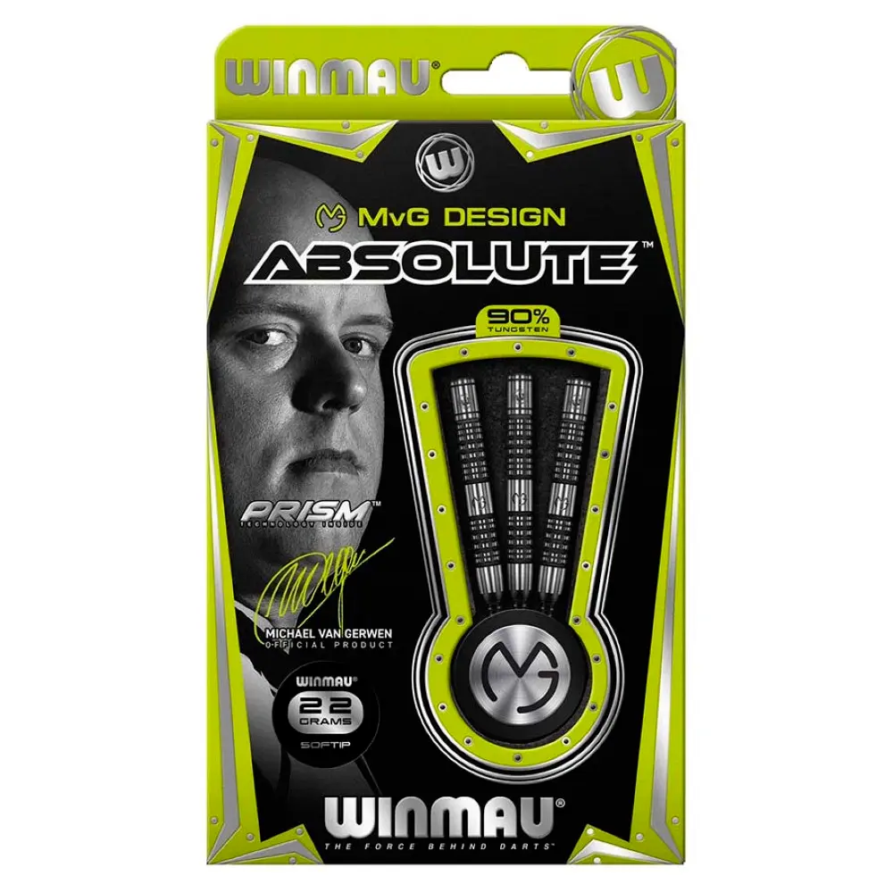 Dardos Winmau Michael Van Gerwen MvG Design Absolute 22 90% Tungsteno 22g Profesionales vista 3