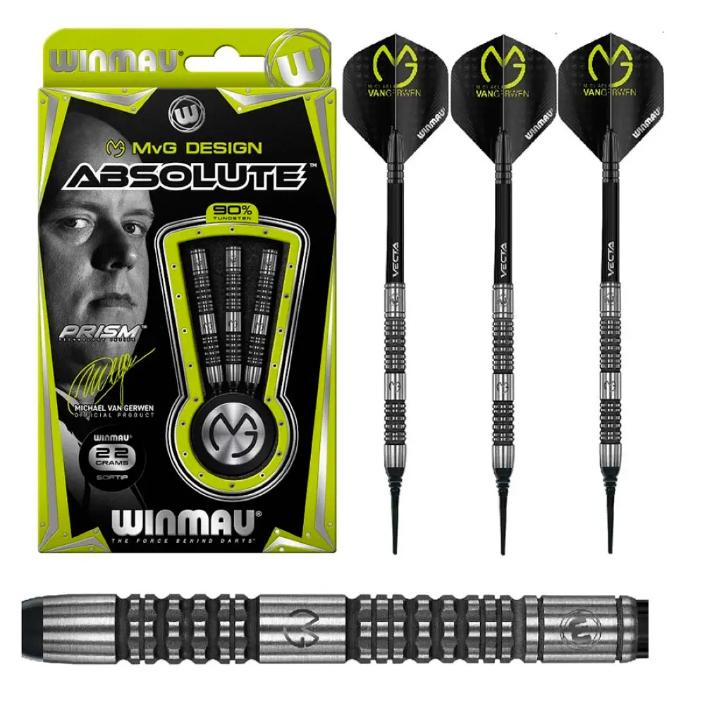 Dardos Winmau Michael Van Gerwen MvG Design Absolute 22 90% Tungsteno 22g Profesionales vista 2
