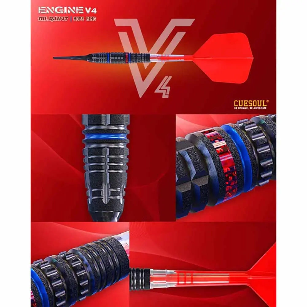 Dardos Cuesoul Engine V4 Red Hope Soft tip 90% Tungsteno 19g Profesionales vista 3