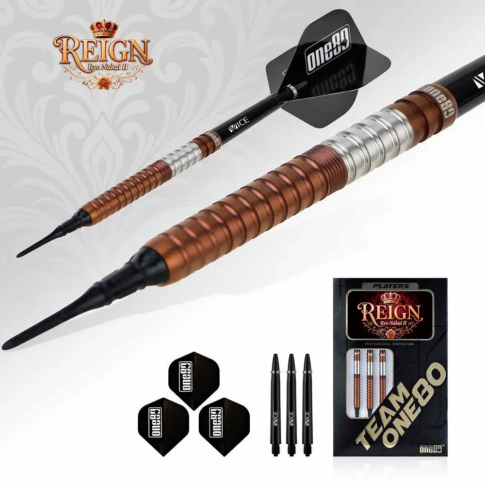 Dardos One80 Ryo Nakai V2 Reign II Coffee P.Plastico 90% Tungsteno 18g Profesionales vista 2
