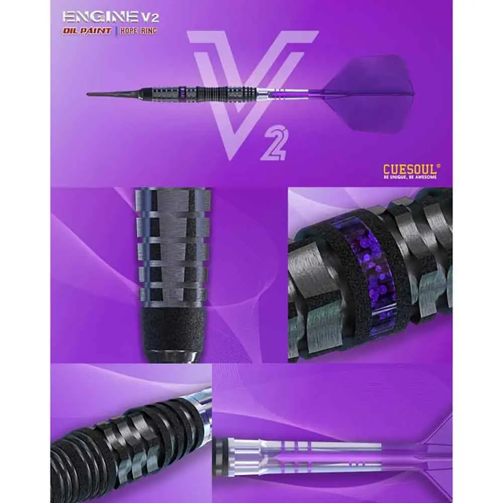 Dardos Cuesoul Engine V2 Purple Hope Soft tip 90% Tungsteno 20g Profesionales vista 4