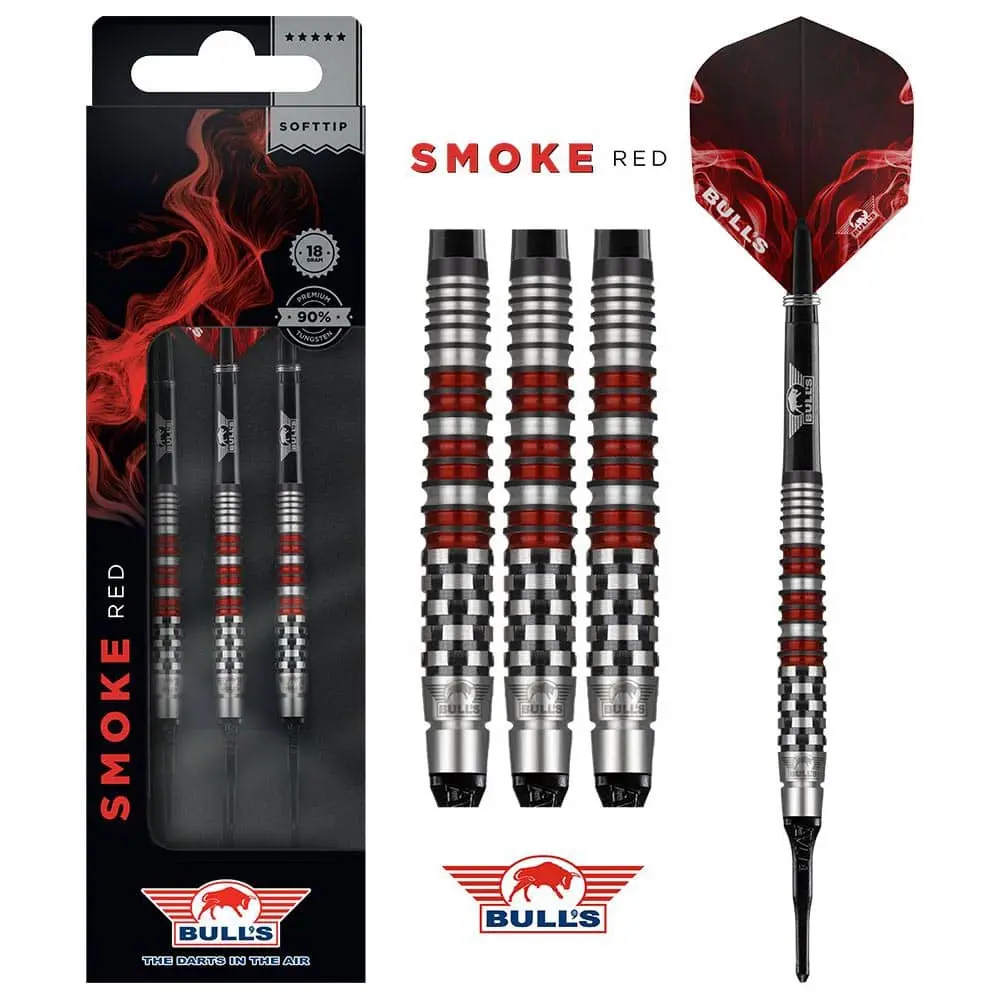 Dardos Bulls Darts Smoke Red A 90% Tungsteno 18g Profesionales vista 3