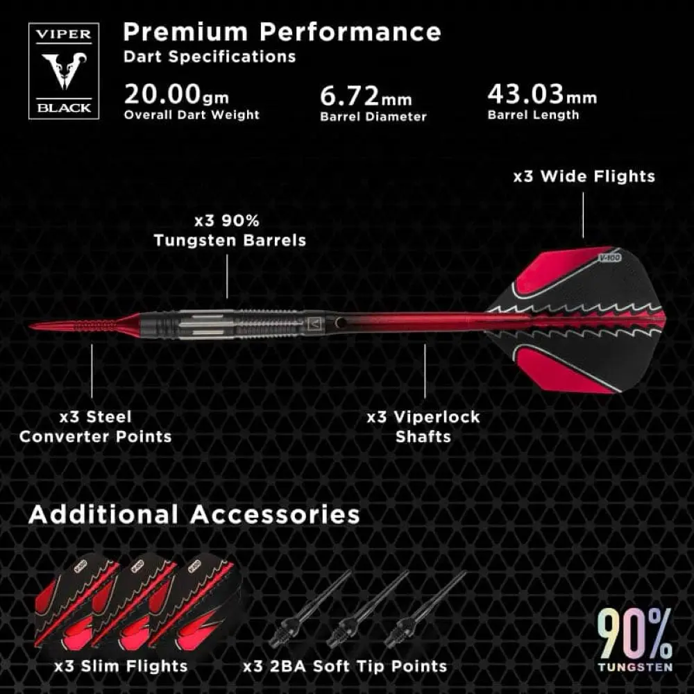 Dardos Viper Darts Viper Black Flux 21--20 90% Tungsteno Profesionales vista 5