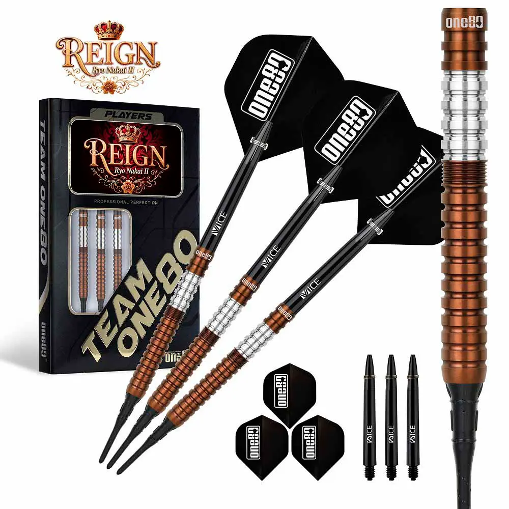 Dardos One80 Ryo Nakai V2 Reign II Coffee P.Plastico 90% Tungsteno 18g Profesionales vista 5