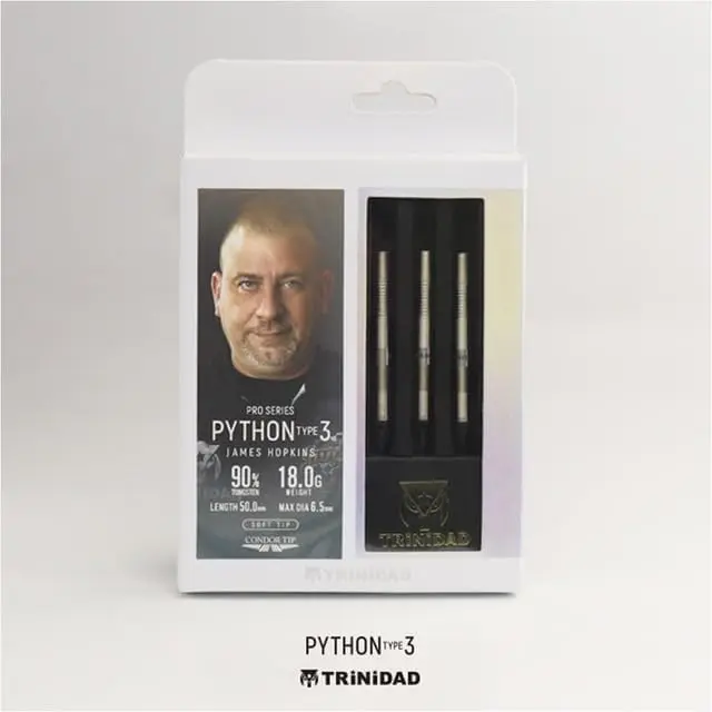 Dardos Trinidad James Hopkins Python Type 3 Soft 90% Tungsteno 18g Profesionales vista 4
