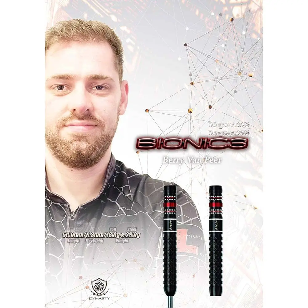 Dardos Dynasty Darts A Flow Black Line Bionic 3 Berry Van Peer V3 Model 23g vista 2