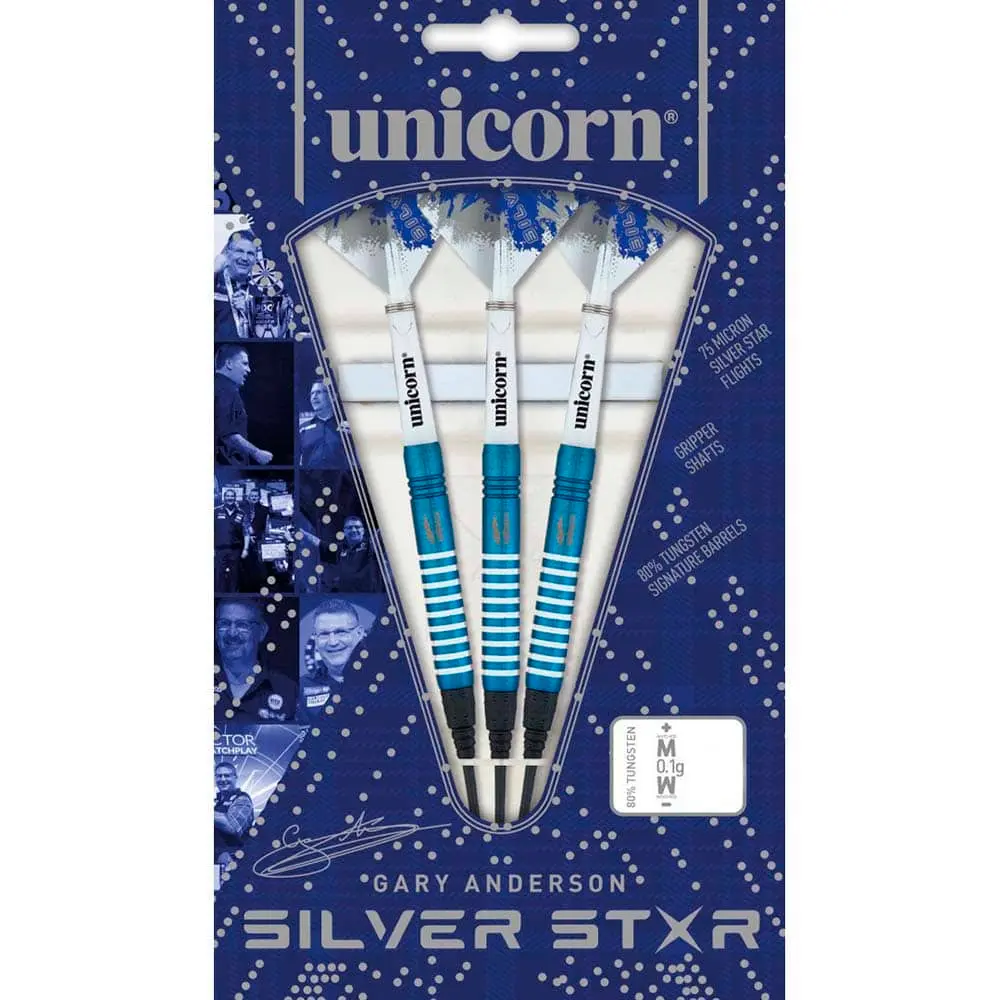 Dardos Unicorn Gary Anderson Blue Silver Star 80% Tungsteno 17g Alto Rendimiento vista 5