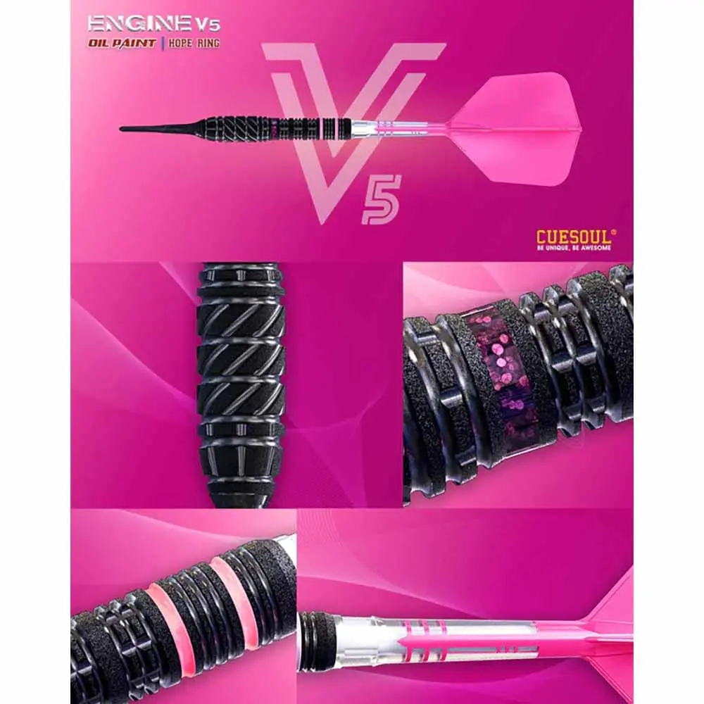 Dardos Cuesoul Engine V5 Pink Hope Soft tip 90% Tungsteno 19g Profesionales vista 2