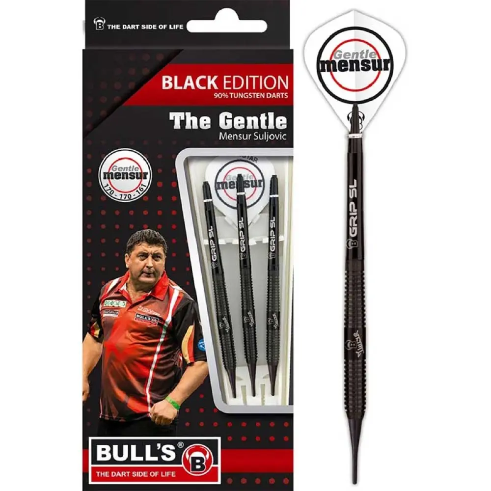 Dardos Bulls DE Champions Mensur Suljovic Black 90% Tungsteno 18g Profesionales vista 2