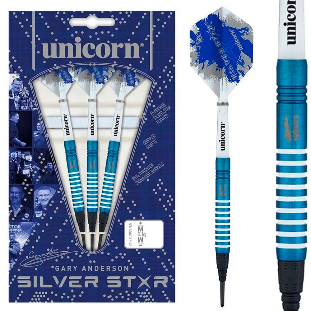 Dardos Unicorn Gary Anderson Blue Silver Star 80% Tungsteno 17g Alto Rendimiento vista 4